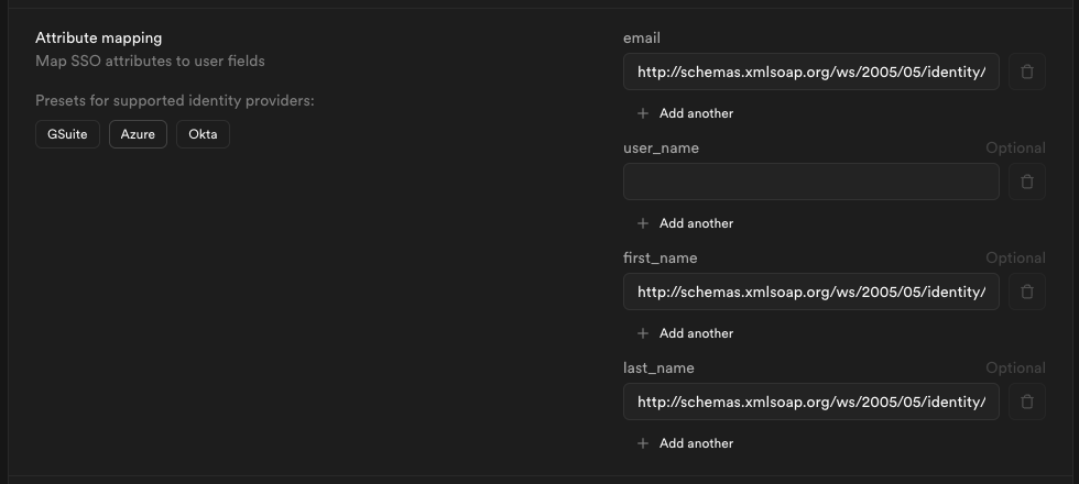Attribute mapping configuration