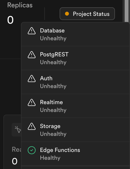 Unhealthy services in Project Status